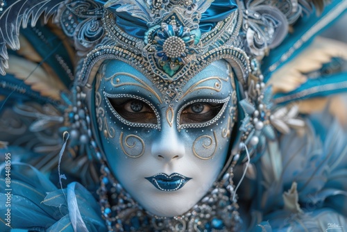 A Blue Venetian Carnival Mask, Intricately Decorated and Full of Mystery