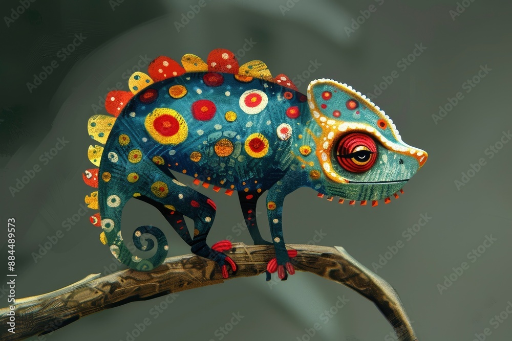 Fototapeta premium Cute Chameleon, color-changing patterns, body, a simple, textured, textures, strokes, high