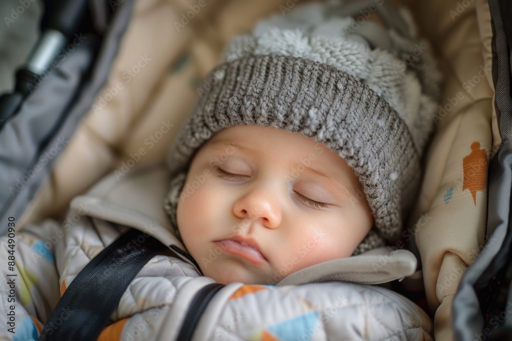 Cute little baby boy sleeping in a stroller Cute little baby boy sleeping in a stroller