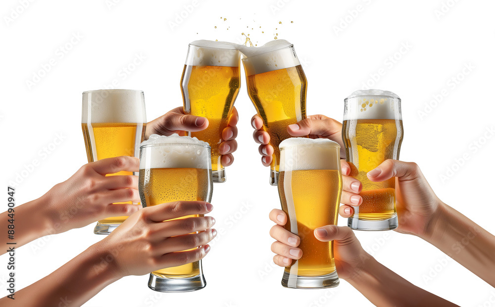 グラスビールを持って乾杯する大勢の人々の手 グラスビールを持って乾杯する大勢の人々の手