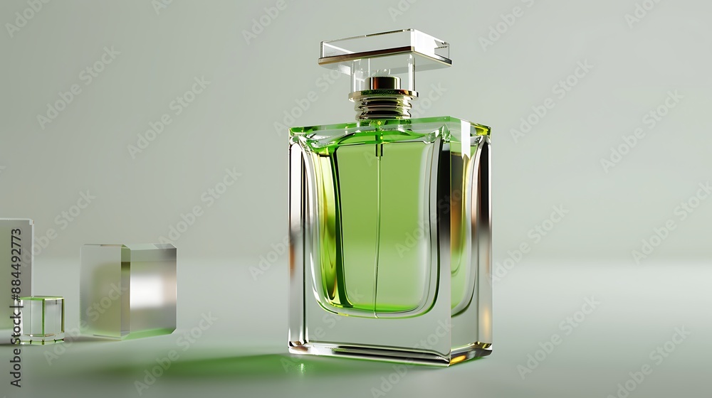 Minimalist 3D Illustration of Elegant Green Perfume Bottle Minimalist 3D Illustration of Elegant Green Perfume Bottle