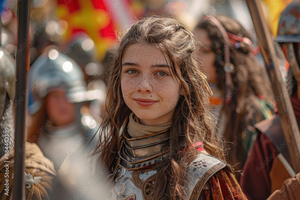 A Young Woman in Armor, A Glimpse of History at a Medieval Festival A Young Woman in Armor, A Glimpse of History at a Medieval Festival