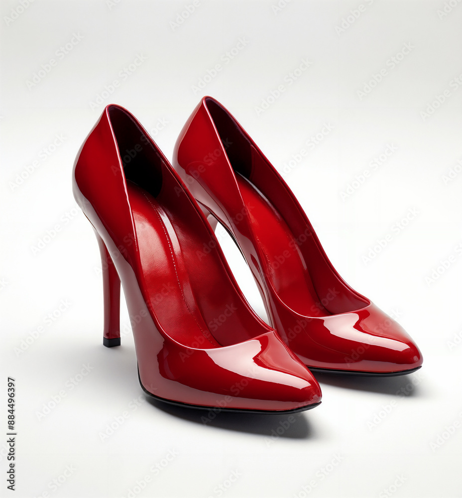 a pair of red high heels on a white background with a shadow of the shoe on the bottom of the shoe a pair of red high heels on a white background with a shadow of the shoe on the bottom of the shoe