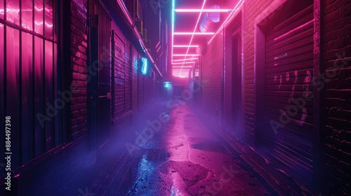 A neon-lit alleyway in the city