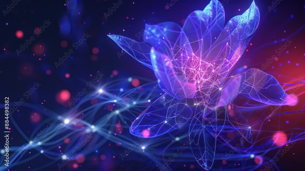 Abstract Flower with Glowing Lines and Dots Abstract Flower with Glowing Lines and Dots