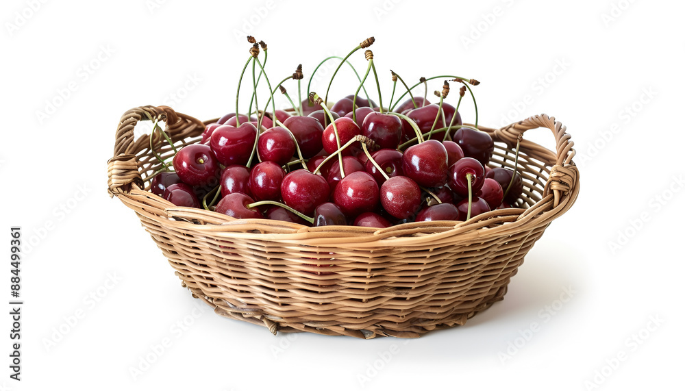 cherries in a wicker basket isolated on white background cherries in a wicker basket isolated on white background