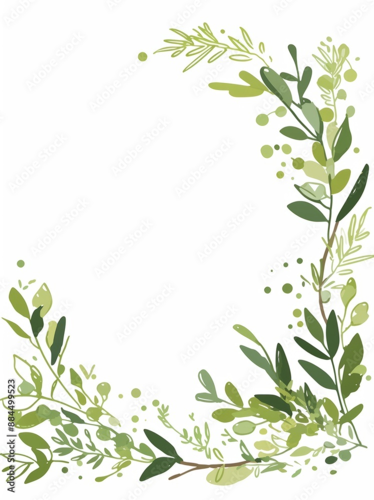 Obraz premium Simple vector olive branch border frame on white background. Cute, minimalistic design.
