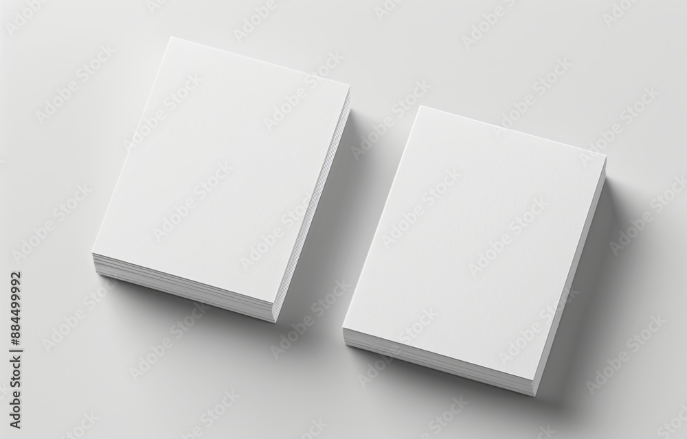 Top view mockup of two blank business cards on white background. Minimalist design template. Top view mockup of two blank business cards on white background. Minimalist design template.