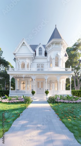 A large white house with a white roof and a white porch