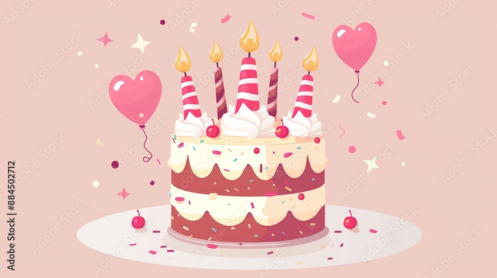 Colorful Birthday Cake with Lit Candles Colorful Birthday Cake with Lit Candles