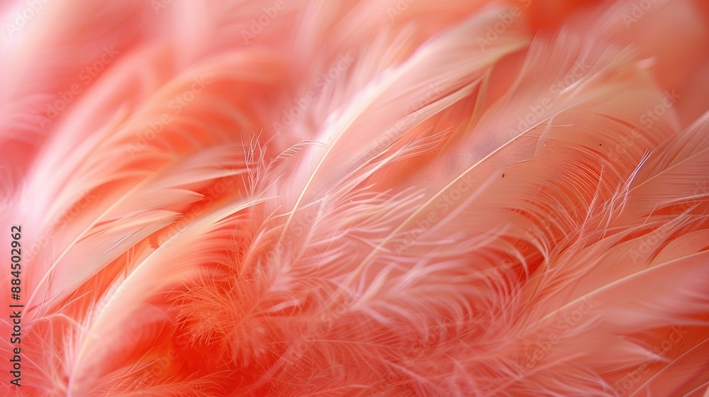 A close-up of a pink bird's feathers with a blurred image of the back A close-up of a pink bird's feathers with a blurred image of the back