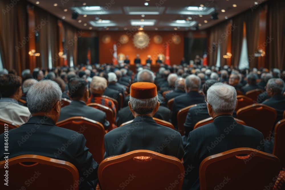 A Sea of Suits: Attendees at a Formal Government Ceremony in a Grand Hall A Sea of Suits: Attendees at a Formal Government Ceremony in a Grand Hall