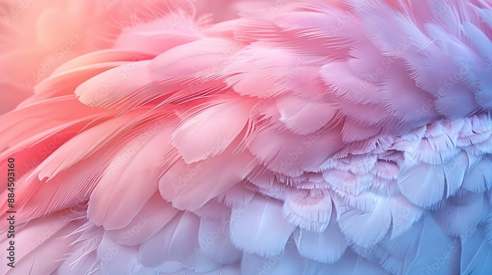 A close-up of a pink and blue bird's feathers, with a soft, blurry background A close-up of a pink and blue bird's feathers, with a soft, blurry background