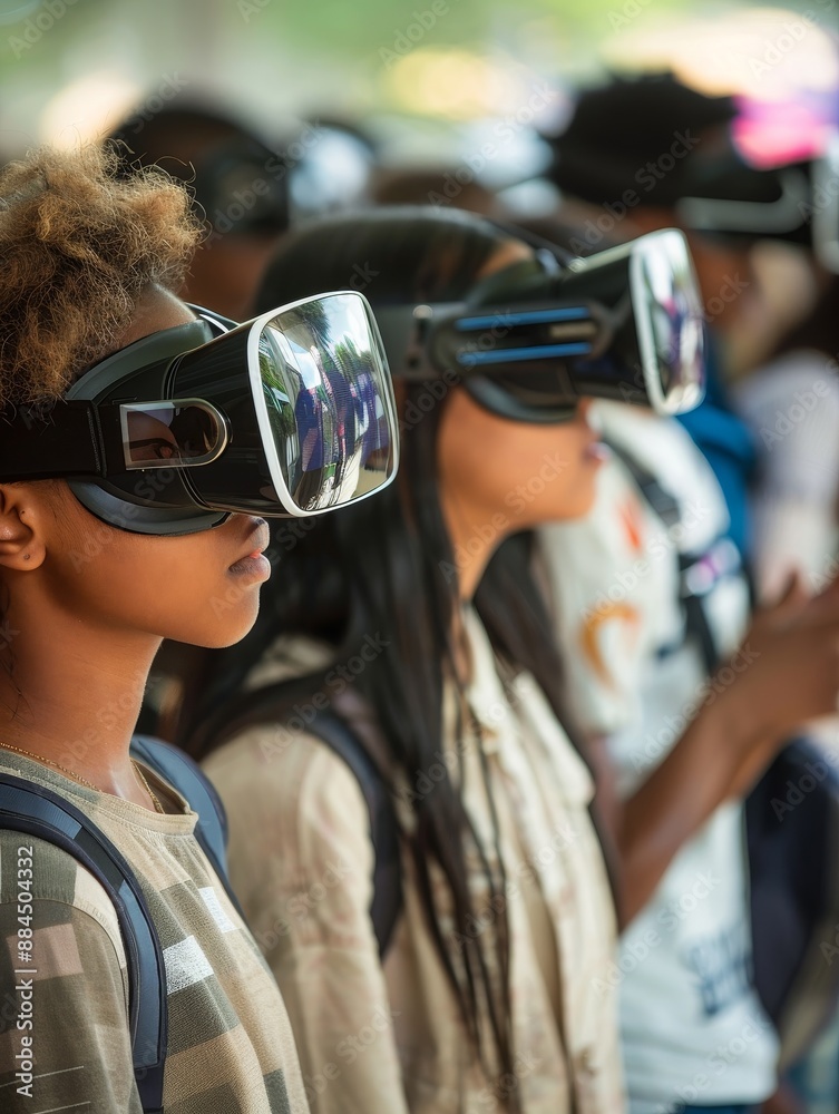 Exciting Virtual Learning Experience: Diverse Students Immersed in VR Exploration Exciting Virtual Learning Experience: Diverse Students Immersed in VR Exploration