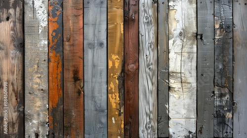 Close-up of wooden fence with peeling paint