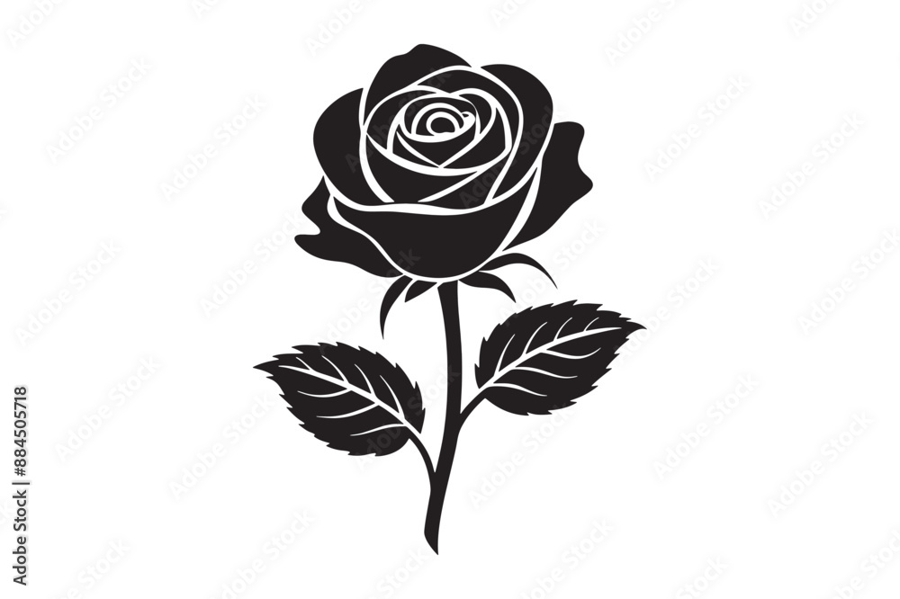 Flower silhouette. Vector illustration Set of decorative rose Flower with leave Flower silhouette. Vector illustration Set of decorative rose Flower with leave