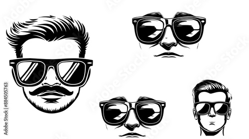 Gentleman icon set. Man wear glasses with hat and mustache icon in black design.man and woman