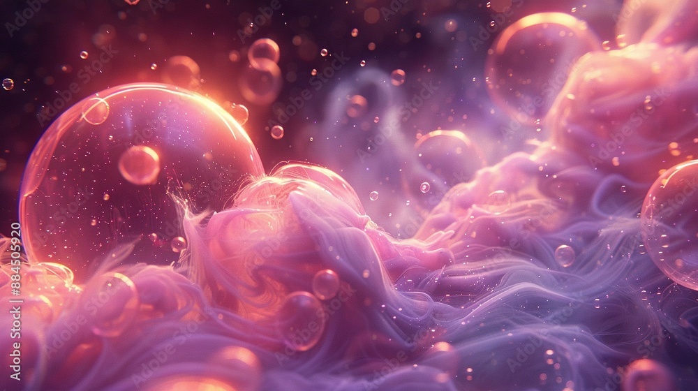 A plethora of bubbles float gracefully in the air, with numerous clusters anchored at the base of the image A plethora of bubbles float gracefully in the air, with numerous clusters anchored at the base of the image