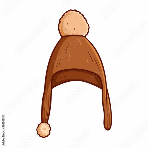 Vector Cartoon Brown Winter Hat. Earflaps Headwear, isolated on white background (23)