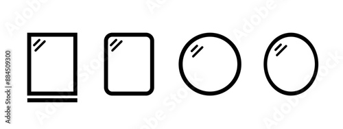 Mirror icon set. Mirror frame vector illustration. Portrait orientation symbol. Simple square and rounded furniture sign.