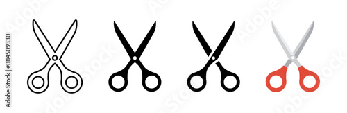 Scissors icon set. Cut symbol. Paper clippers vector illustration. Shears sign. Hairdresser pictogram. Colored cartoon scissors icon.