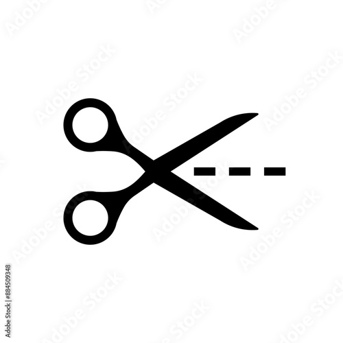 Scissors cut line icon. Cut here symbol with dashed or dotted line. Paper incision site vector illustration. Separation sign. Dividing pictogram. Tailor logo. Scissors shear concept.