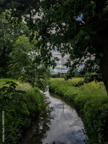 natural landscape stream in the south cloudy someerzeit flowing water green plants trees © Mr. Washington