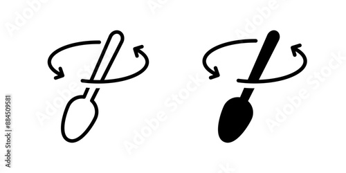 Spoon stir icon. Spoon mixing vector illustration. Arrow mix symbol. Stirring line, outline, black and filled element design.