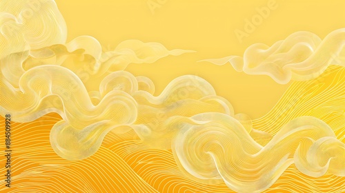 Vibrant yellow background featuring seamless Chinese vector lines in a wave pattern, enhancing the traditional and lively appearance photo