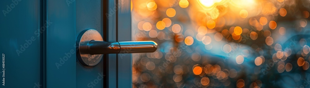 Obraz premium Smart Lock Focus on a smart lock on a front door, with a bright background, empty space left for text 