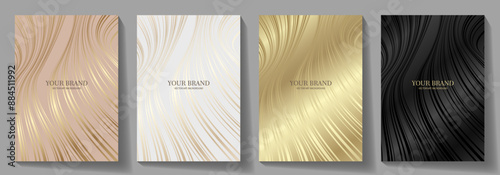 Black and gold elegant cover design set. Modern Luxury vector art background. Premium fashionable template for cover design, invitation, flyer, wedding card, note book, menu design.