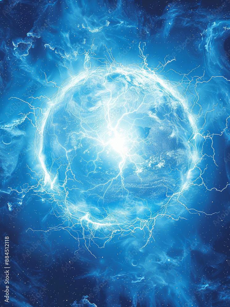Energy ball surrounded by electrical discharges in outer space Energy ball surrounded by electrical discharges in outer space