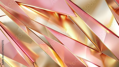 Wallpaper Mural Abstract background with golden lines and pink geometric shapes,sharp edges and light reflection on the surface of the metal strips Torontodigital.ca