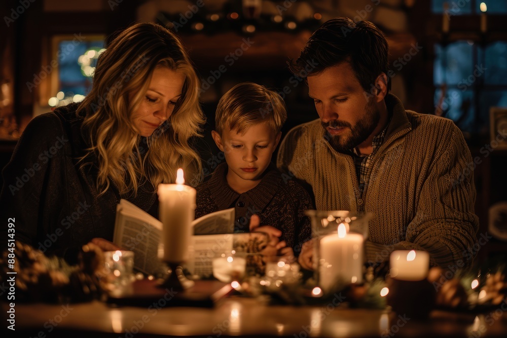 A Family's Candlelit Evening of Storytelling in a Cozy Cabin A Family's Candlelit Evening of Storytelling in a Cozy Cabin