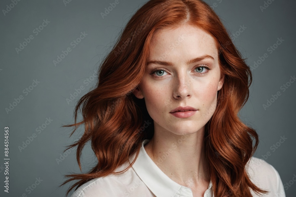Portrait of Caucasian Fashion model with red hair, studio shot Portrait of Caucasian Fashion model with red hair, studio shot