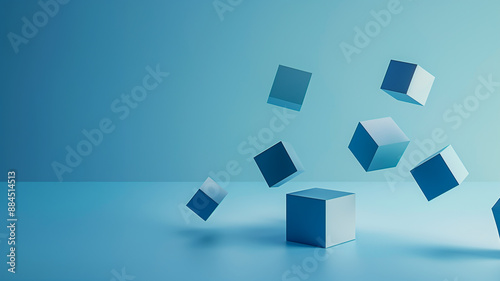 Abstract Geometric Shapes Floating Over a Gradient Blue Background