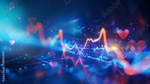 An Artistic Closeup of a Digital Heartbeat Monitor Line with Heart Icons