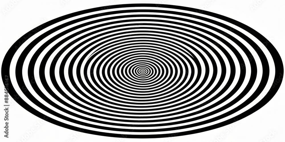 Obraz premium Black and White Concentric Circles, Hypnotic Pattern, Optical Illusion, Abstract Art, geometric, pattern, art