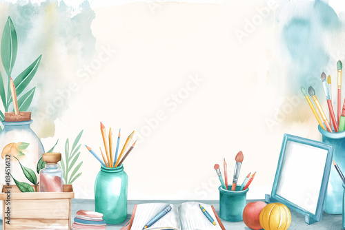 Watercolor back to school card background frame image