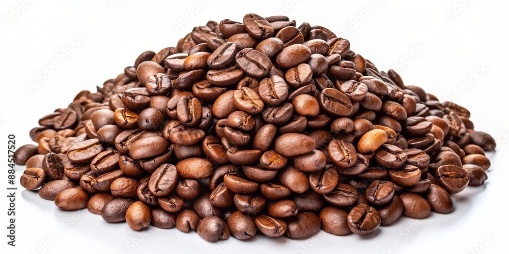 Fototapeta premium Coffee Beans Pile, Close Up Photography, White Background, Aromatic Beans, coffee, beans, aroma