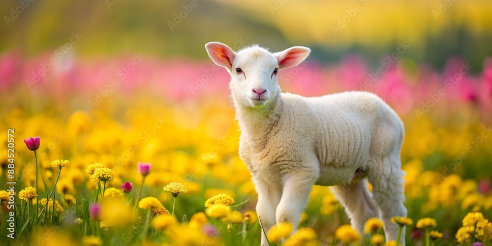 Lamb in a Field of Yellow Flowers, Lamb, Spring, Pastoral, Nature Lamb in a Field of Yellow Flowers, Lamb, Spring, Pastoral, Nature