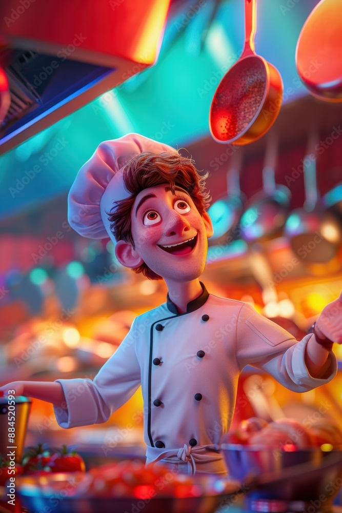 Naklejka premium A Chef's Passionate Lesson in the Kitchen