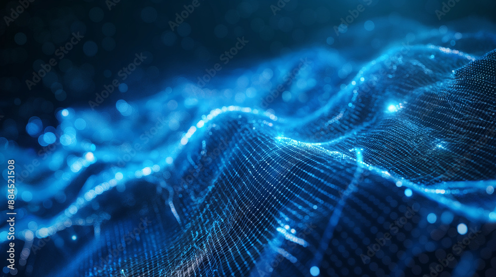 Abstract blue tech design featuring digital waves and a network of neural systems, symbolizing advancements in cyber quantum computing. Abstract blue tech design featuring digital waves and a network of neural systems, symbolizing advancements in cyber quantum computing.