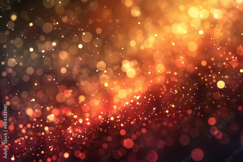 Magical Glittering Abstract Background with Bokeh Effects and Golden Red Sparkling Light Orbs in Blurred Dreamy AtmosphereBokeh Magical Glittering Abstract Background with Bokeh Effects and Golden Red Sparkling Light Orbs in Blurred Dreamy AtmosphereBokeh
