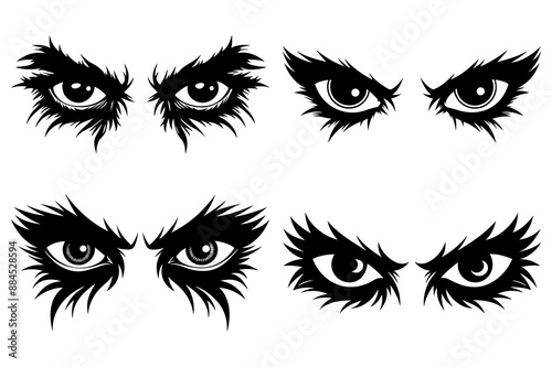 Scary Eye Silhouette Vector Illustrations. Printable Halloween Scary Eye silhouette vector illustrations in cartoon, clipart, and line art styles.
