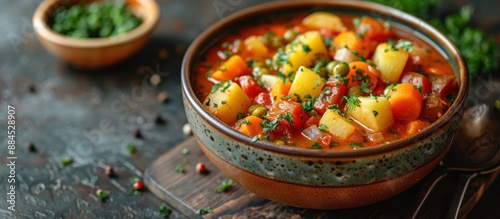 Hearty Vegetable Soup in a Rustic Bowl