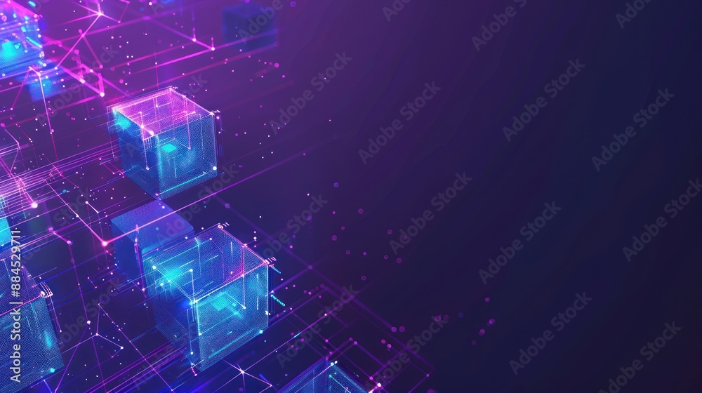 Obraz premium Abstract Digital Network with Glowing Cubes