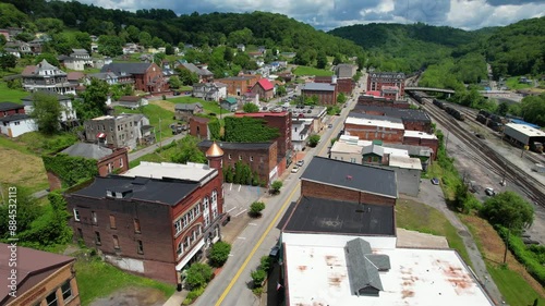 WEST VIRGINIA - 7.5.2024 - Fantastic aerial view passing over a church in Grafton, West Virginia.