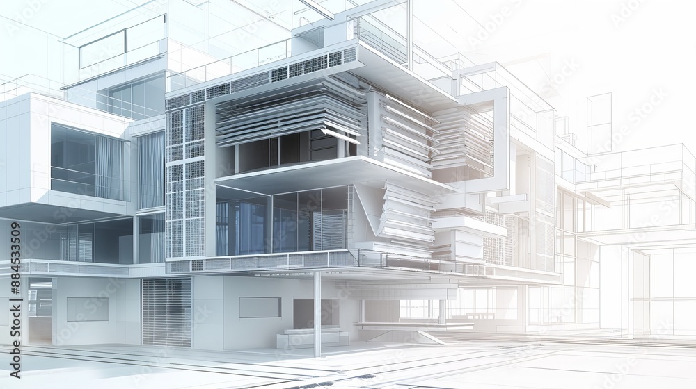 3D illustration blueprint of an architectural ventilation system design 3D illustration blueprint of an architectural ventilation system design