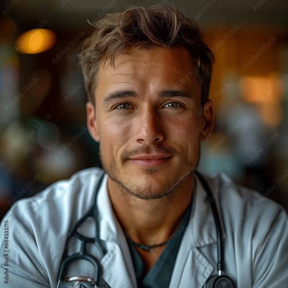 Image of a confident male doctor holding a stethoscope in a hospital.病院で聴診器を持つ自信に満ちた男性医師の画像。Generative AI Image of a confident male doctor holding a stethoscope in a hospital.病院で聴診器を持つ自信に満ちた男性医師の画像。Generative AI